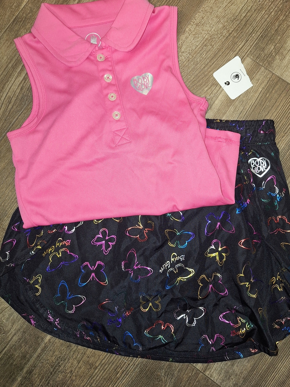 Body Glove Pink Polo Sleeveless Top with Black Multicolor Butterfly Shorts